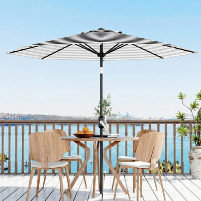 Parasol de table d'extérieur 10 pi avec 8 baleines robustes avec leviers à manivelle et bouton poussoir inclinable, protection contre les rayons UV, parapluies imperméables