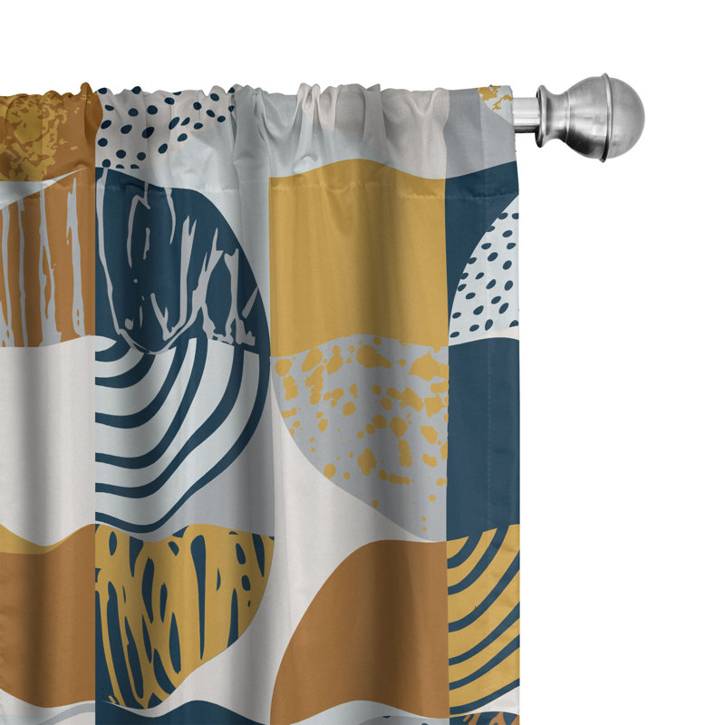 Geometric Blue and Yellow Microfiber Room-Darkening Curtain Panels