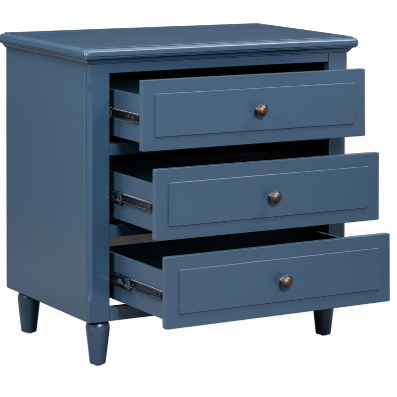 Hafner 3-Drawer Nightstand Storage Wood Cabinet, Blue