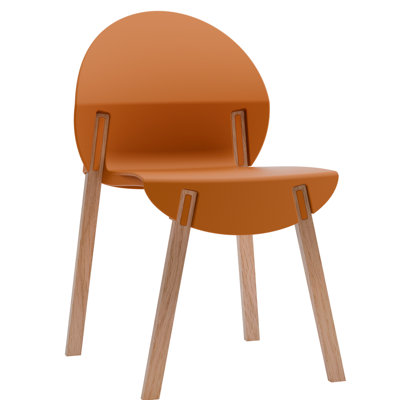 Mobilier d'intérieur: 4 chaises orange tropical avec pieds en chêne rouge et siège en PP industriel, polypropylène Scratch imperméable, beauté naturelle solide faite à la main, joints renforcés pour 330 lb, protection du sol
