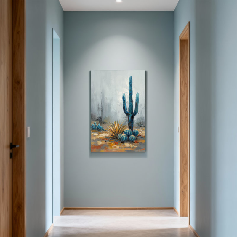 Plantes et fleurs, paysage désertique avec cactus bleus et plantes grasses, H 18 po x l 12 po