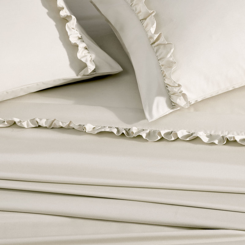 Swift Home Ruffle Hem 4-Piece Ultra-Soft Microfiber Sheet Set - Farmhouse, Shabby Chic, Feminine - Fits Mattress up to 14" Thick - Peach Fuzz, Durable, Easy Care