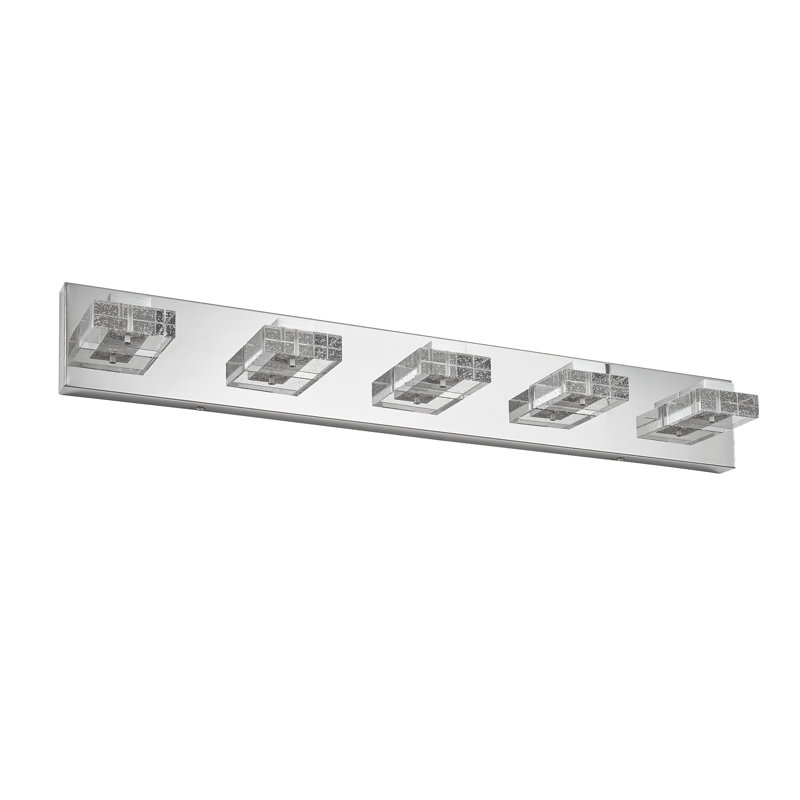 Éclairage à DEL pour meuble-lavabo, verre cristal bullé, intensité variable, chrome poli moderne, 5 lumières