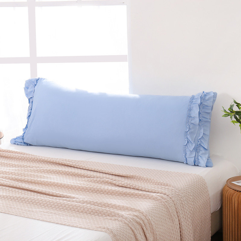 Housse de coussin corps bleu ciel, taie d'oreiller chic à volants, 20 x 54 pouces, ensemble de taies d'oreiller à volants vintage de style champêtre français, microfibre délavée