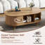 Ensemble de meuble télé et de table basse Farmhouse avec station de charge, console média cannelée ovale avec portes coulissantes pour téléviseur de 80 po ou moins, table de salon Mid-Century, naturel / teck