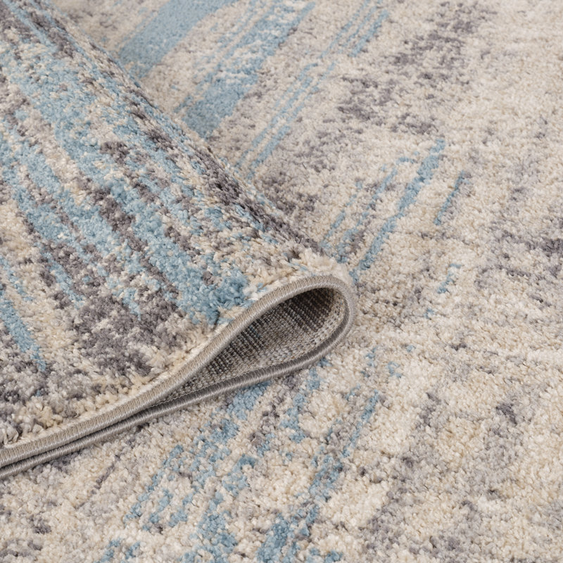 Tapis bleu tissé à la machine Mackensy, Rectangle 8 pi 10 po x 11 pi 9 po