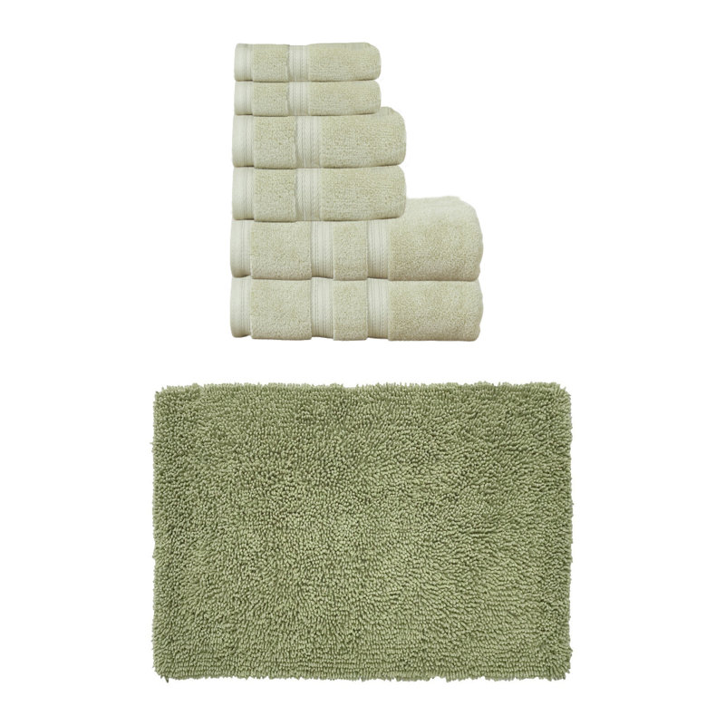 Bruno Collection 100% Soft Cotton Bath Towel Set & Bath Rug, 7 Piece Towel Set, Green