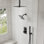 Robinet de douche à pluie haute pression de plafond de 12 po, système de pomme de douche à double effet de pluie avec valve thermostatique