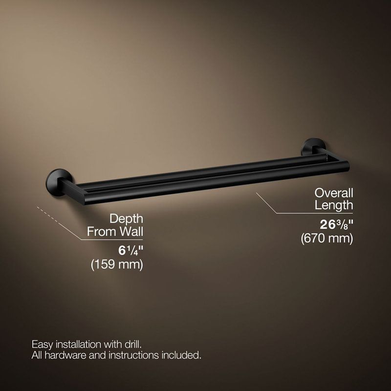 Components Double Towel Bar, Matte Black