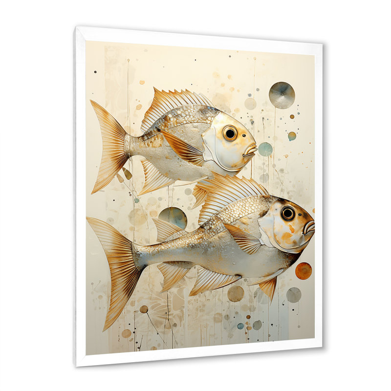 " Fish Harmony ", 32" H x 24" W x 1" D, White Single Picture Framed
