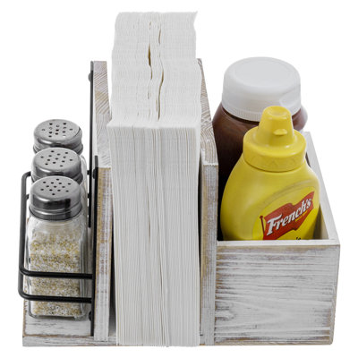 Wood Napkin Holder with Double Side Spice Jar Rack