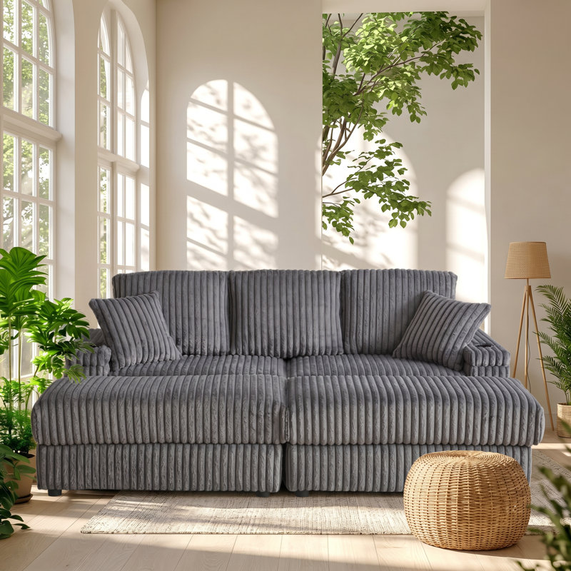 Everett 84" W x 52" D x 33.5" H Corduroy 3-Drawer Storage Sofa