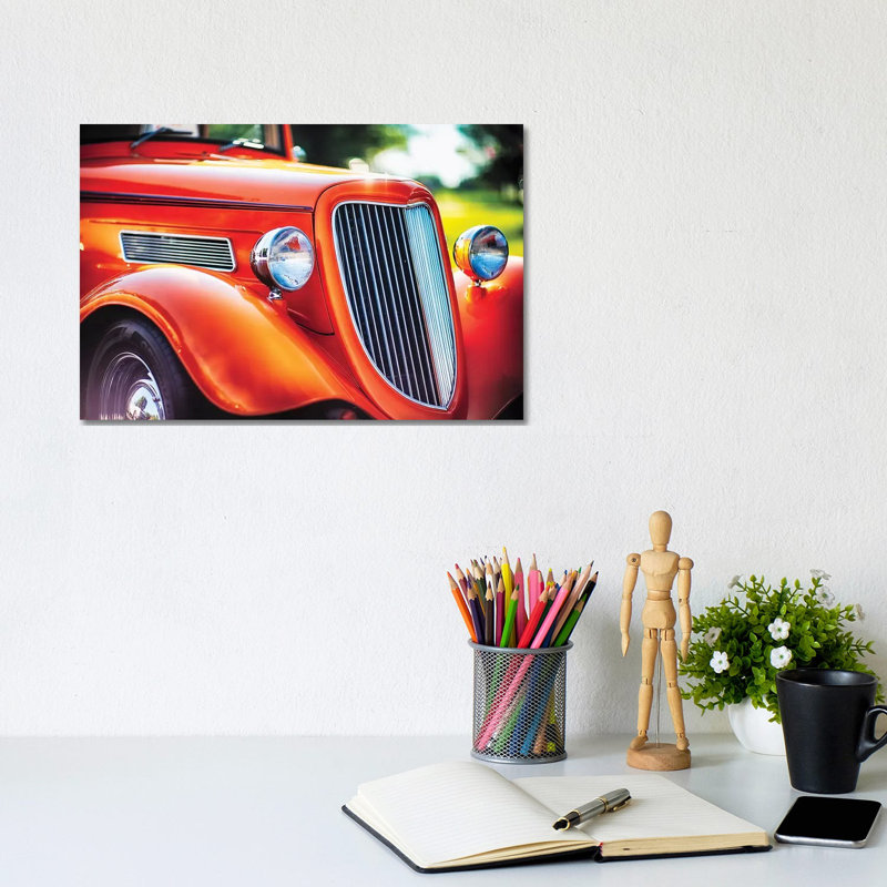 Chrome And Smooth Curves Of A Roadster by George Oze - Wrapped Canvas Print, 20.32 cm H x 30.48 cm W