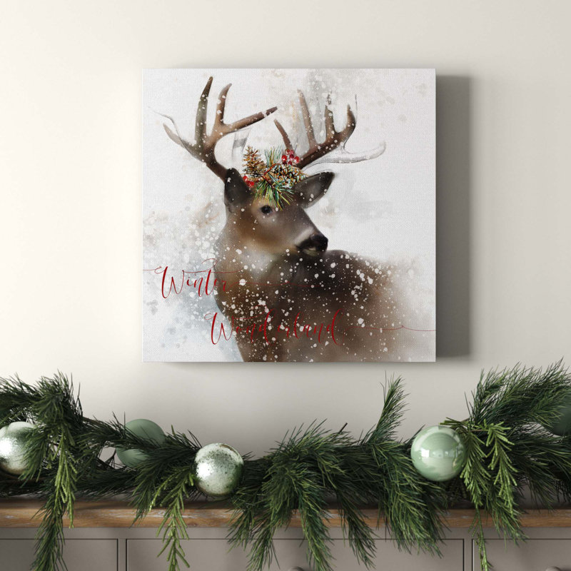 Winter Wonderland Deer - impression, H 24 po x l 24 po x P 1,5 po, Toile tendue