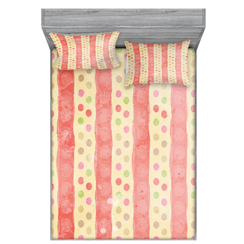 Microfiber Sheet Set, Green/Brown/Beige Striped, Full/Double Sheet Set with Fitted Sheet