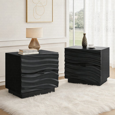 Ensemble de 2 tables de bout en bois massif avec 2 tiroirs et tables d'appoint modernes sans poignée pour la chambre à coucher et le salon