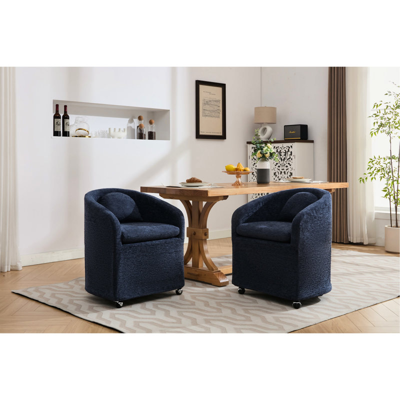 Fauteuil de salle à manger 30 pièces en tissu chenille avec coussin de dossier et roues, bleu ergonomique universel, Bleu