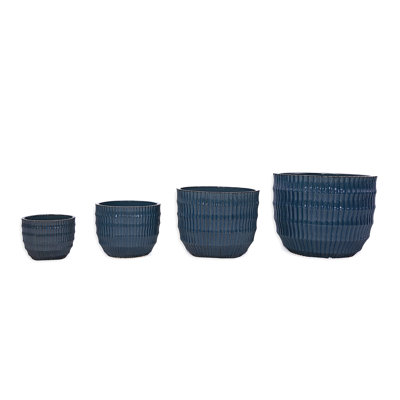 4 pots de fleurs en céramique, pot de fleurs moderne pour patio, jardin ou rebords de fenêtre - bleu antique 
