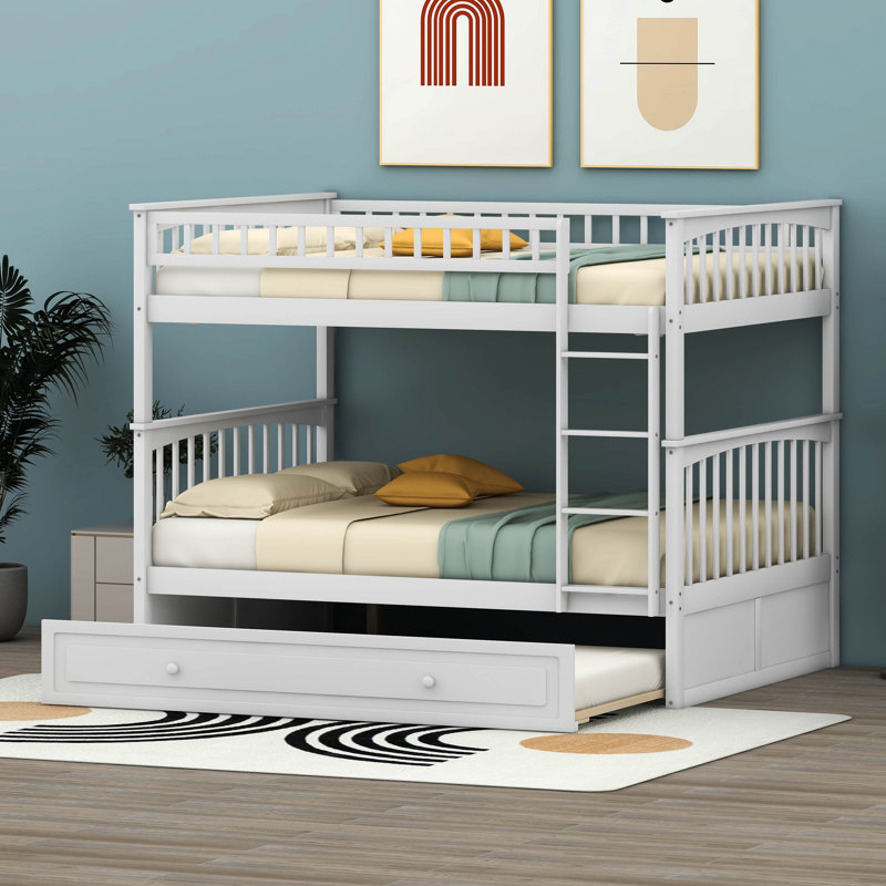 Lit superposé double au-dessus de double avec lit gigogne simple Jannetta, Blanc