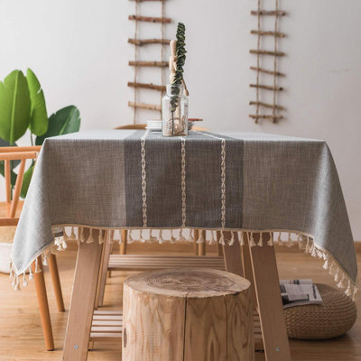 Embroidered Cotton Linen Tablecloth, Washable, Tassel, Wrinkle-Free for Kitchen, Dining, Holidays