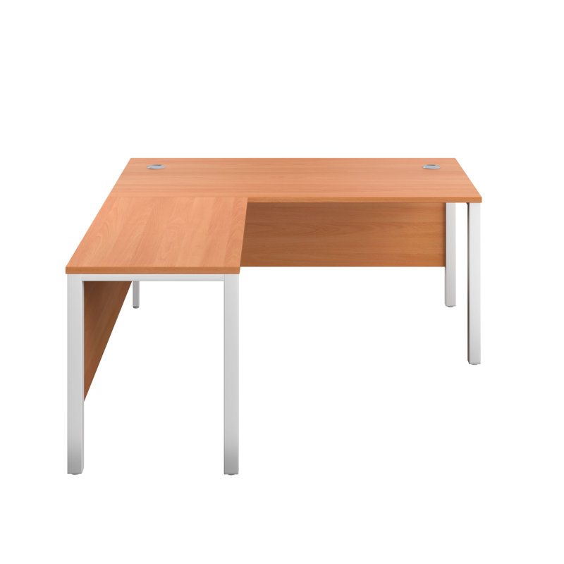 Buariki L-Shaped Metal Base Executive Desk, 73cm H x 180cm W x 180cm D, Left Hand Return, Beech/White