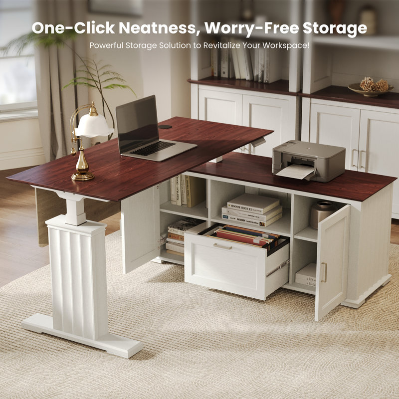 Office Furniture Set: Bookshelf + Standing L-Shaped Desk + Filing Cabinet, One-Stop Solution for an Elegant Office Space