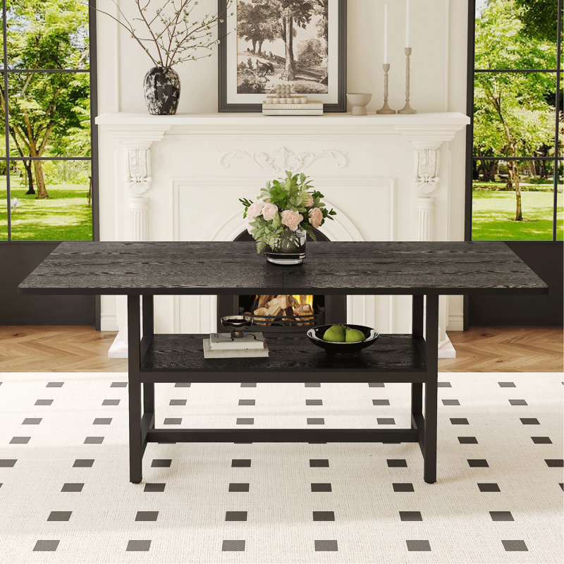 Dining Table with Storage Shelf, Black