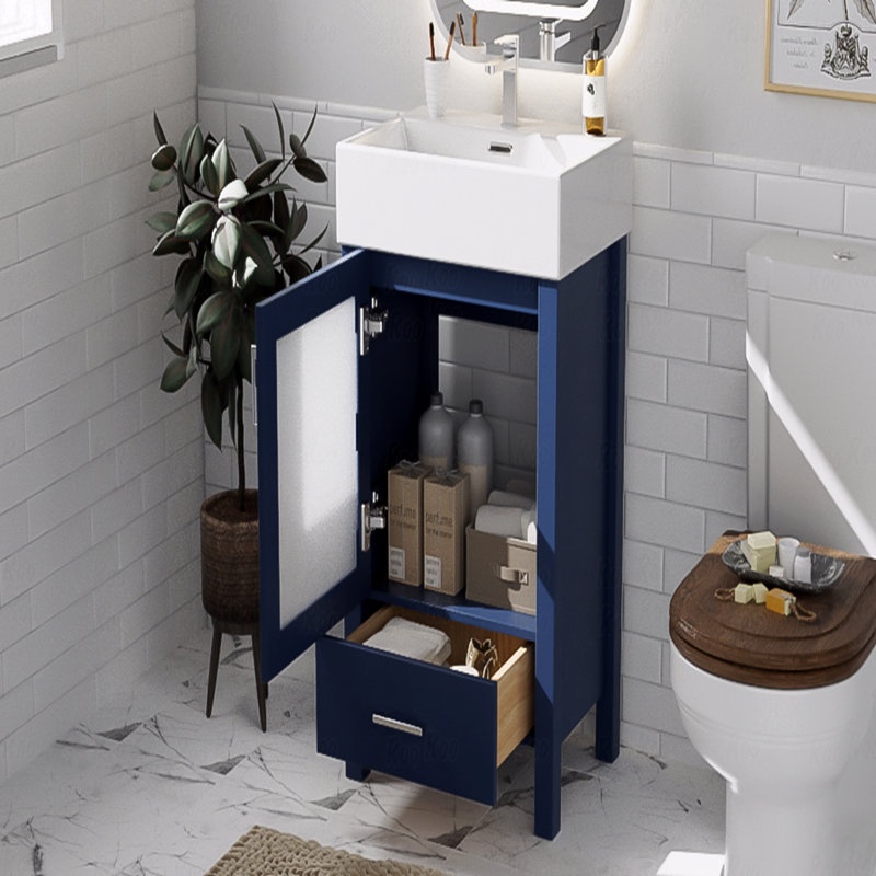Meuble-lavabo de 20 po avec lavabo en céramique et grand rangement, Bleu