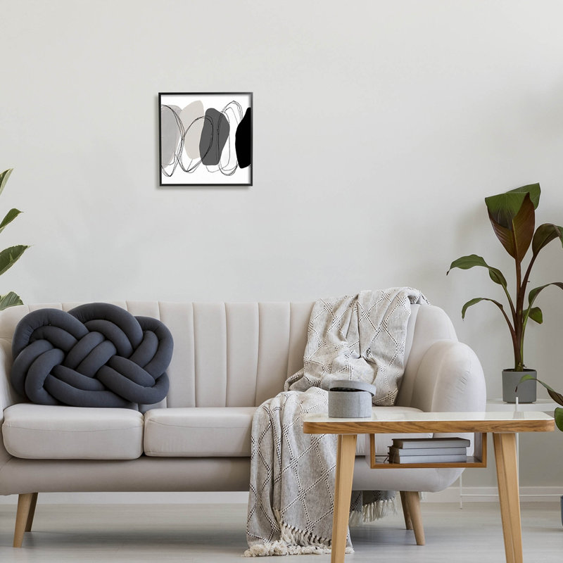 Abstrait, formes rondes et contours, estampe numérique par Ruth Fromstein, Giclée encadrée noir minuit