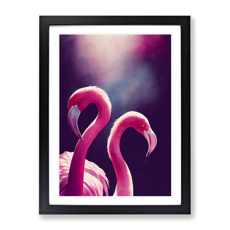 Two Flamingos - Framed Print, 64cm H x 46cm W x 2cm D, Black Framed