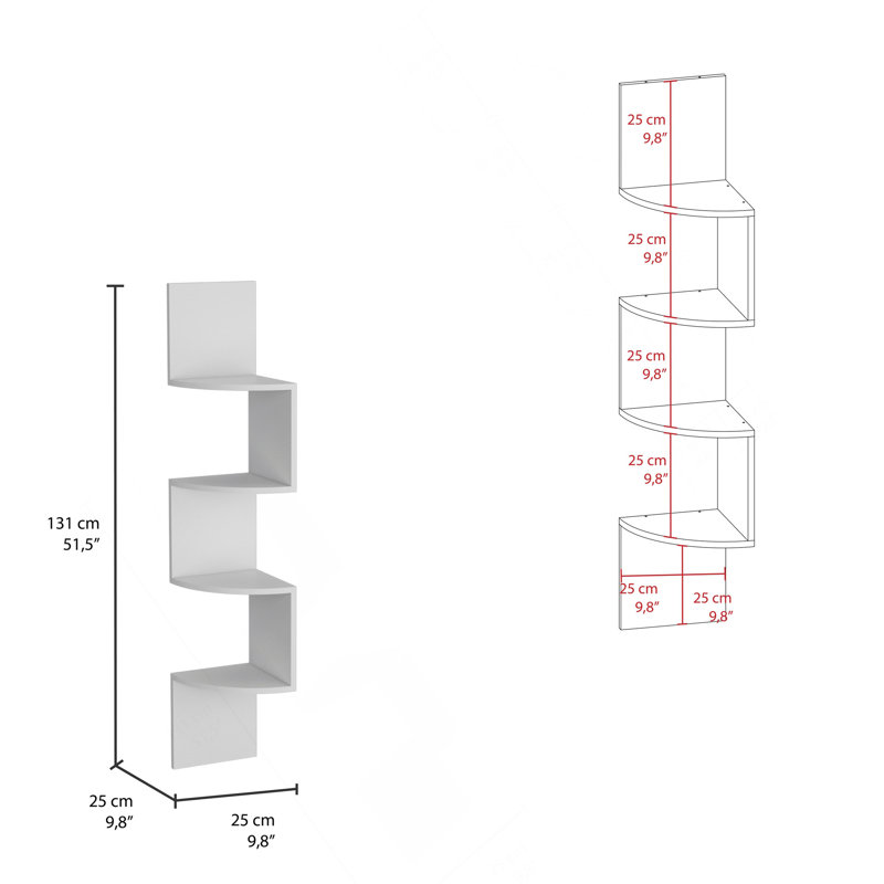 Tablette d'angle Rosset, conception murale moderne avec plusieurs tablettes, Blanc