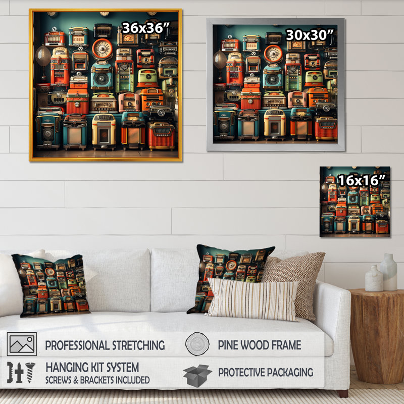 Nostalgic  jukebox Tunes 2 - Jukeboxes Wall Art, 30" H x 30" W x 1.5" D, Black Floater Framed