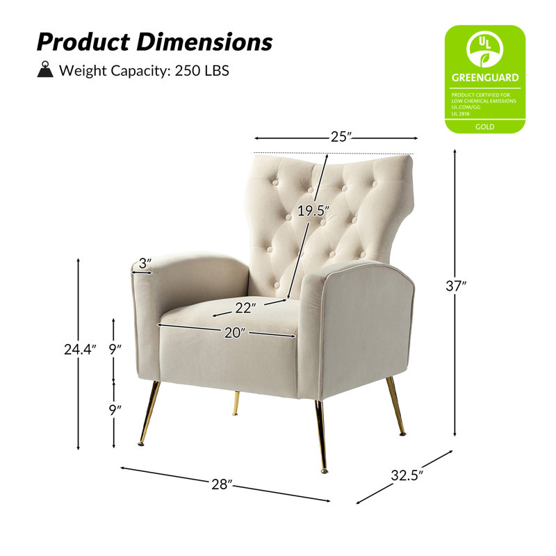 Fauteuil à oreilles en velours avec capitonnage à boutons H 37 "Consolata, Velours havane