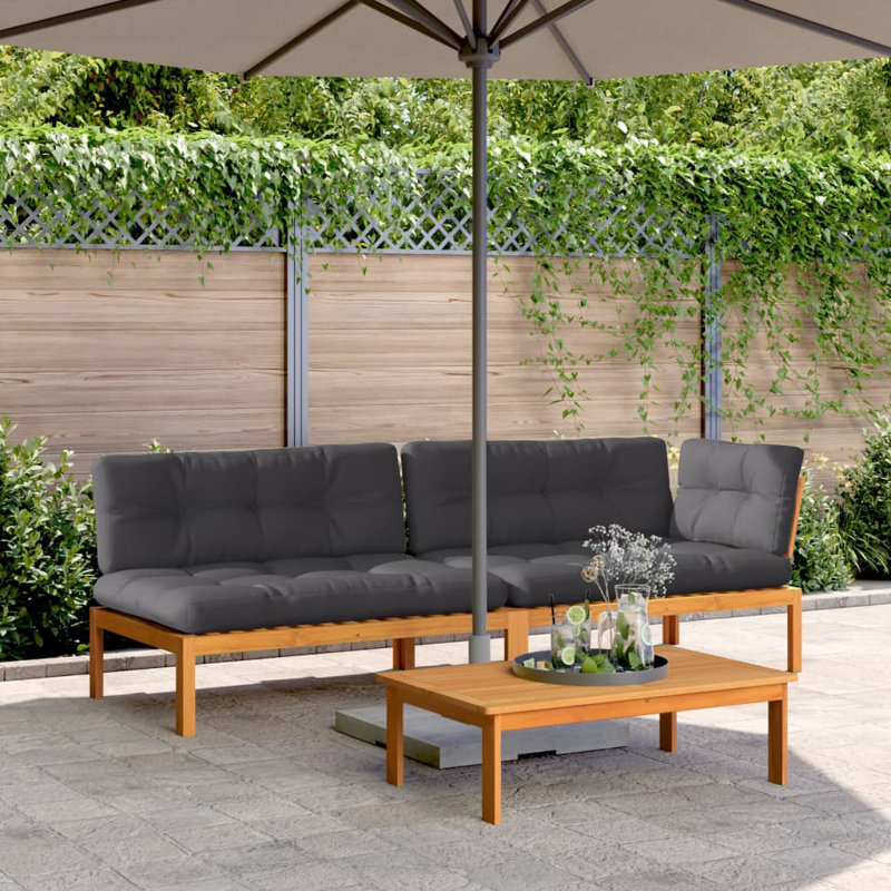  Ensemble de canapé palette modulaire moyen en bois d'acacia massif anthracite, Anthracite, Brun