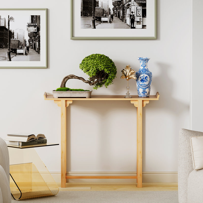 40" Bamboo Console Table, Modern Entryway Table, Narrow Side Table Behind Sofa