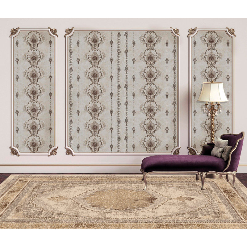 Tapis oriental oriental intérieur / extérieur beige, Rectangle 6 pi 5 po x 9 pi 5 po