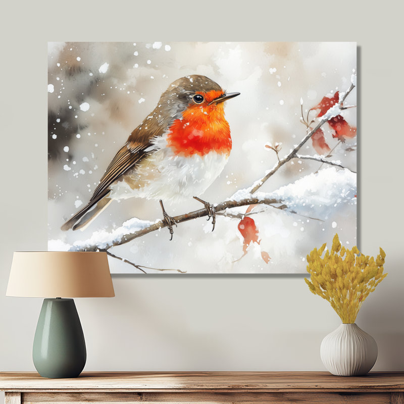 «Winter Robin Bird In The Forest II», art mural en métal grand oiseau, H 12 po x l 20 po