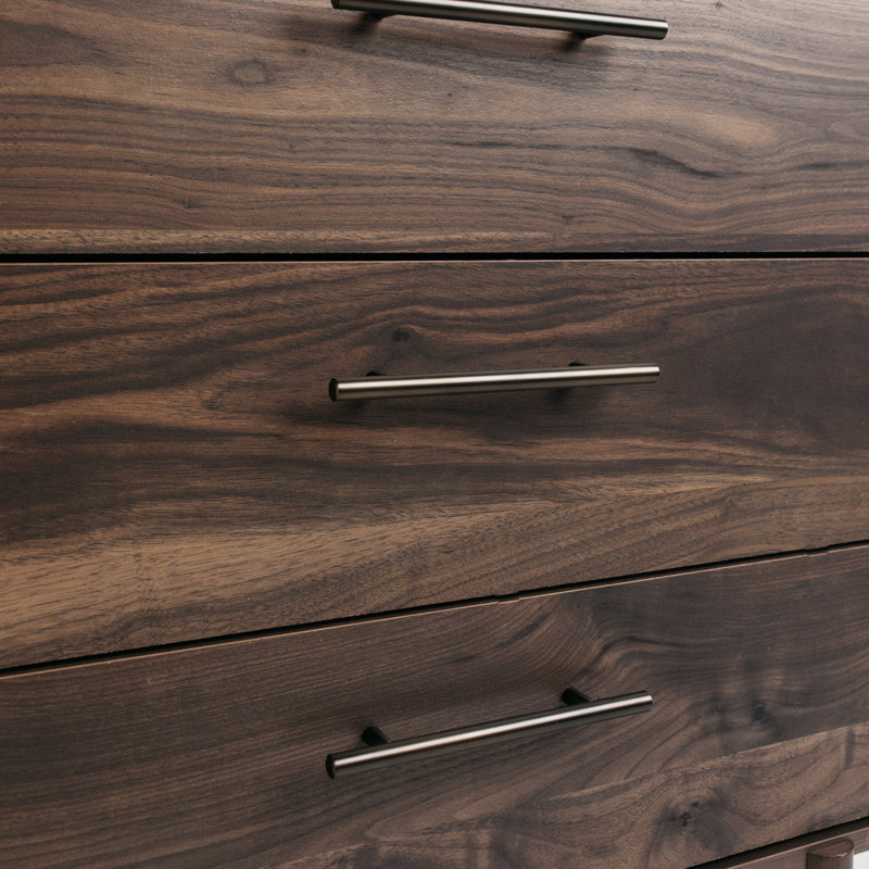 Dark Brown 6-Drawer Walnut Wood Dresser with Goldtone Handles
