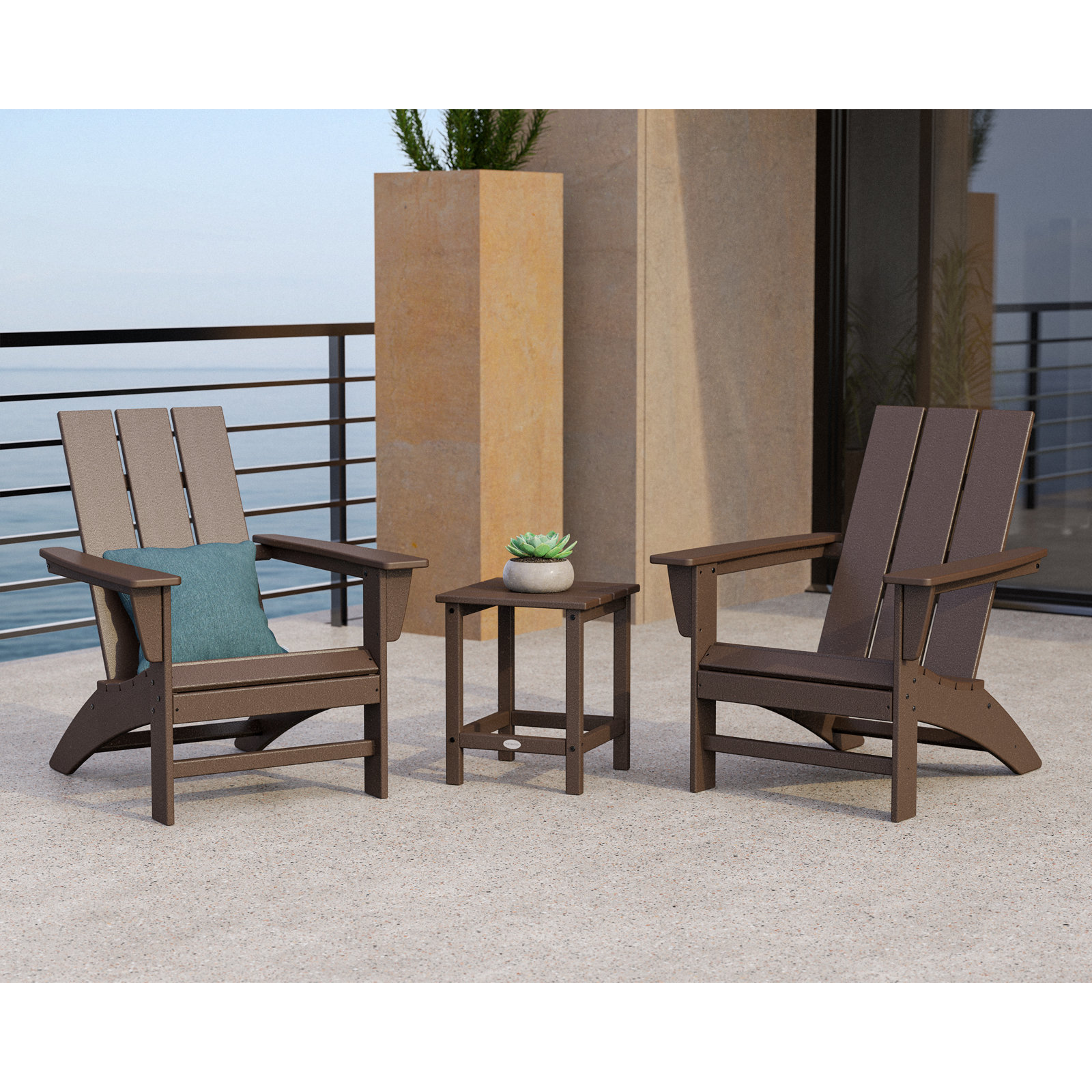 POLYWOOD® Modern Adirondack 2-Person Patio Seating Group, Mahogany