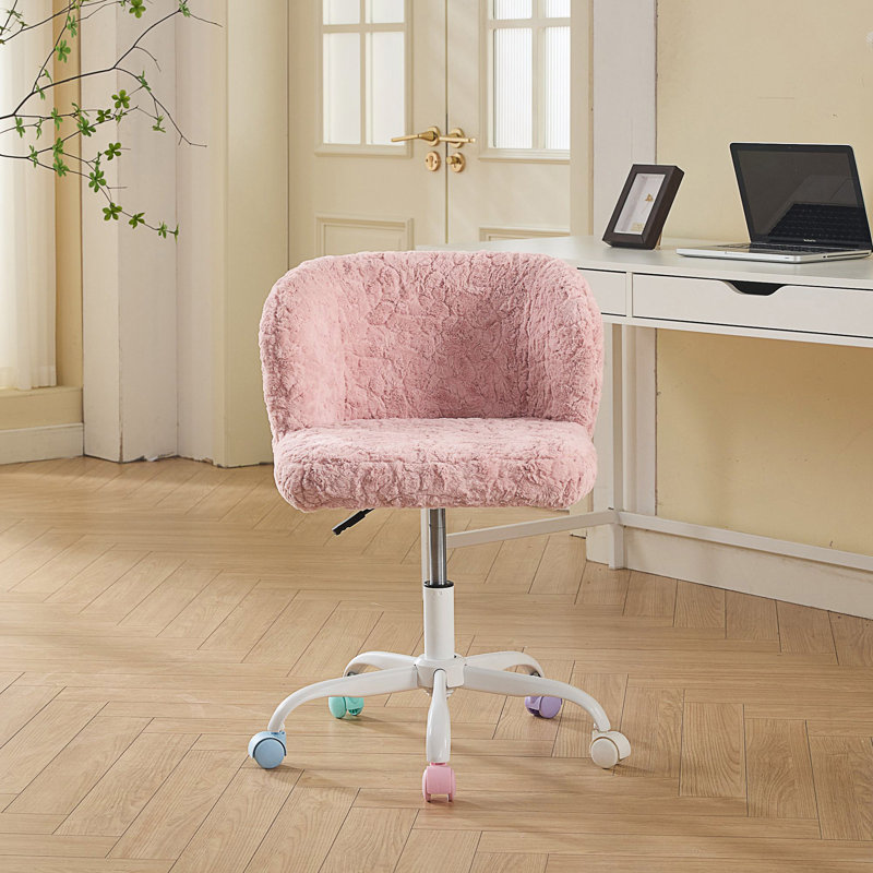 Chaise de bureau en peluche artificielle pour cheveux avec support ergonomique et base en métal stable pour la maison ou la coiffeuse.