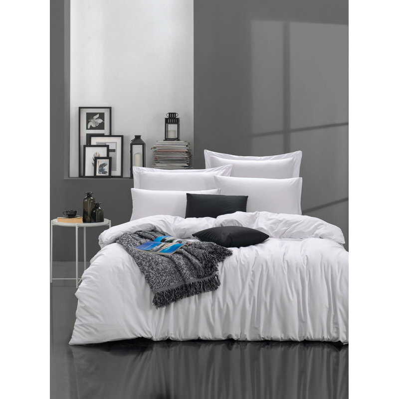 Ensemble de housse de couette 100% coton, Housse de couette double TG + 2 taies d'oreiller s, Blanc