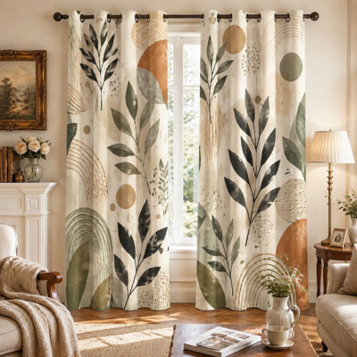 Ensemble de 2 rideaux occultants à imprimé botanique abstrait, style bohème chic, motif de feuilles minimaliste et moderne, à œillets, isolants thermiques et écoénergétiques, parfaits pour la décoration de chambre à coucher (Home Dector).