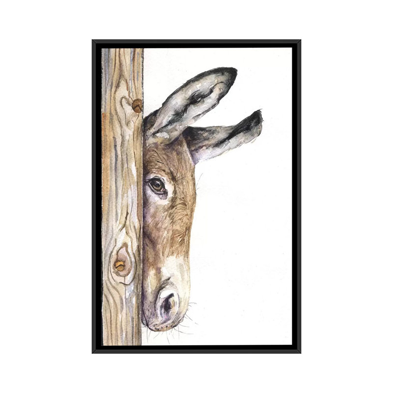 «Donkey on White», reproduction sur toile, H 26 po x l 18 po x P 1,5 po, Toile avec cadre noir, Pas de tapis