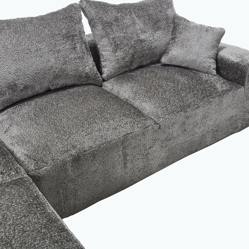 Boucle Sectional Sofa with pillows,No Assembly Needed, Gray Boucle