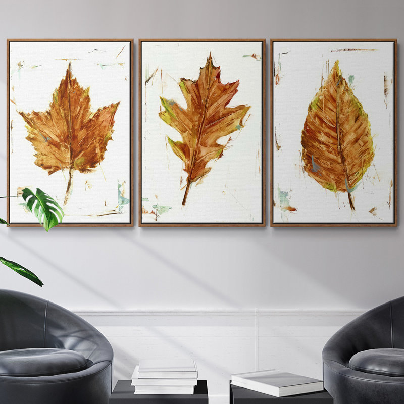 Autumn Leaf Study I - Ensemble de 3 reproductions de photos sur toile, Noyer, H 40 po x l 78 po