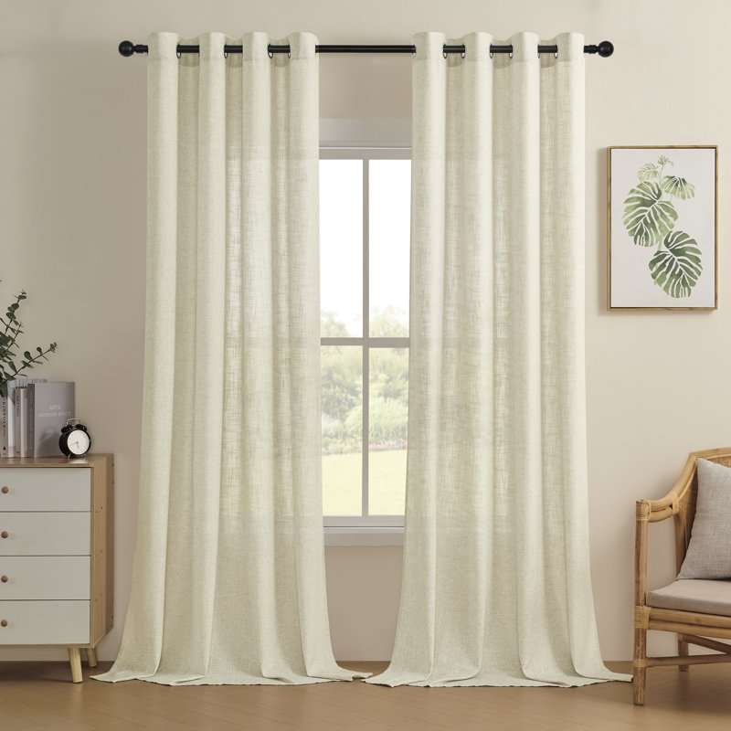 Paire de rideaux semi-transparents avec œillets Draycott, L 52 po x L 96 po, Polyester beige