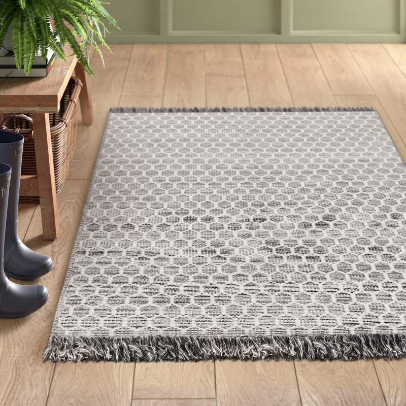 Tapis gris / crème touffeté à la main Lonzell, Rectangle 7 pi 6 po x 9 pi 6 po