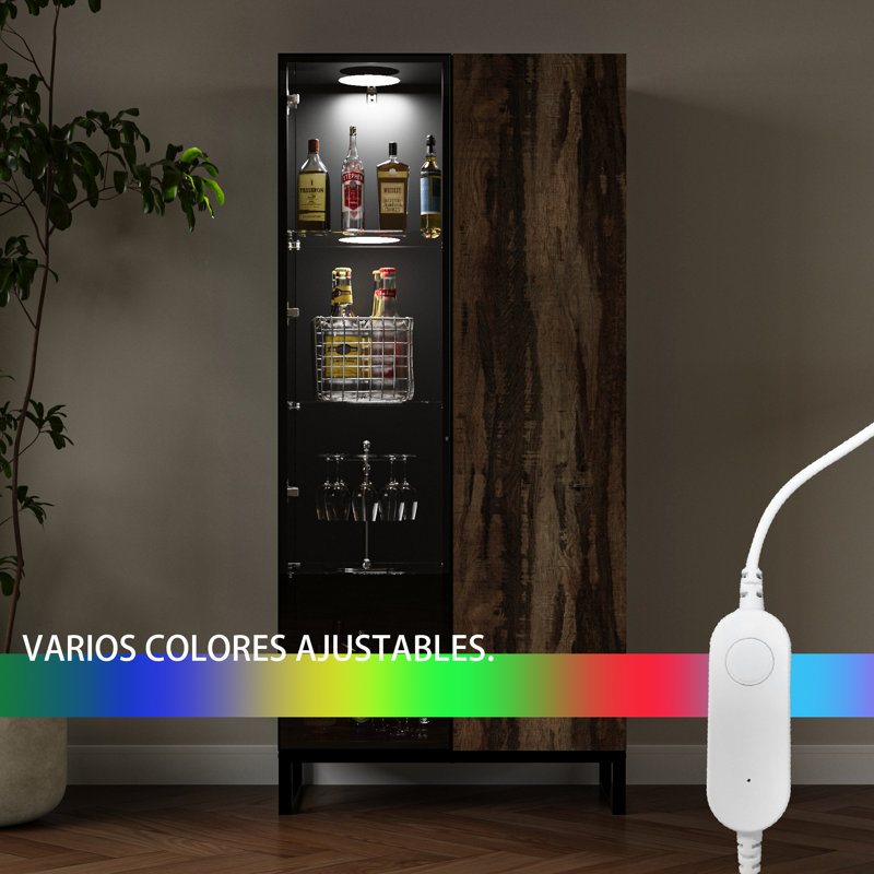68.8'' H Vertical Bar Cabinet with Glass Door & LED Lights - Push-Open