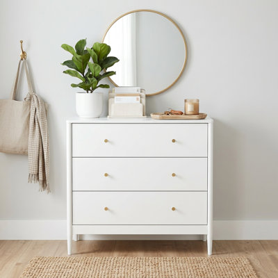 White Engineered Wood 3-Drawer Dresser with Gold Hardware Contemporary Bedroom Storage Chest