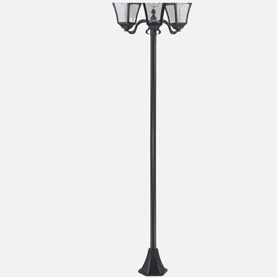 Lampadaire solaire Outsunny de 72 pouces, lampadaire à trois têtes, acier inoxydable imperméable toutes saisons, style rétro, adapté au jardin, pelouse, allée, allée, noir